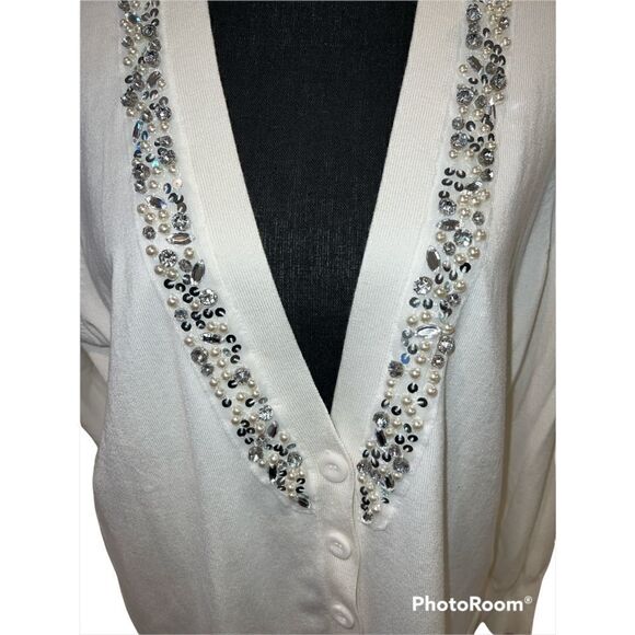 Beaded Button Down Cardigan Sweater by Dressbarn - Picture 4 of 7